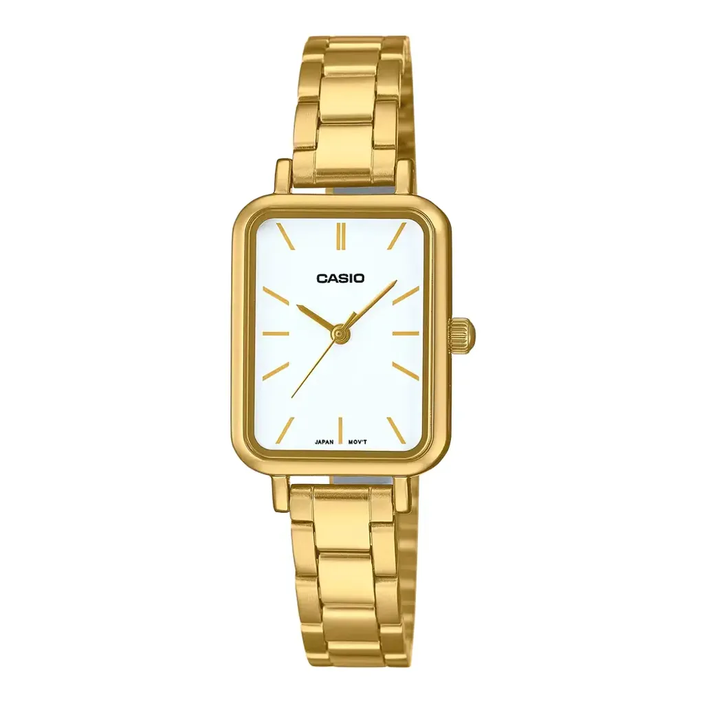 CASIO | LTP-V009G-7E | 簡約 方形 金色不鏽鋼女錶 正面