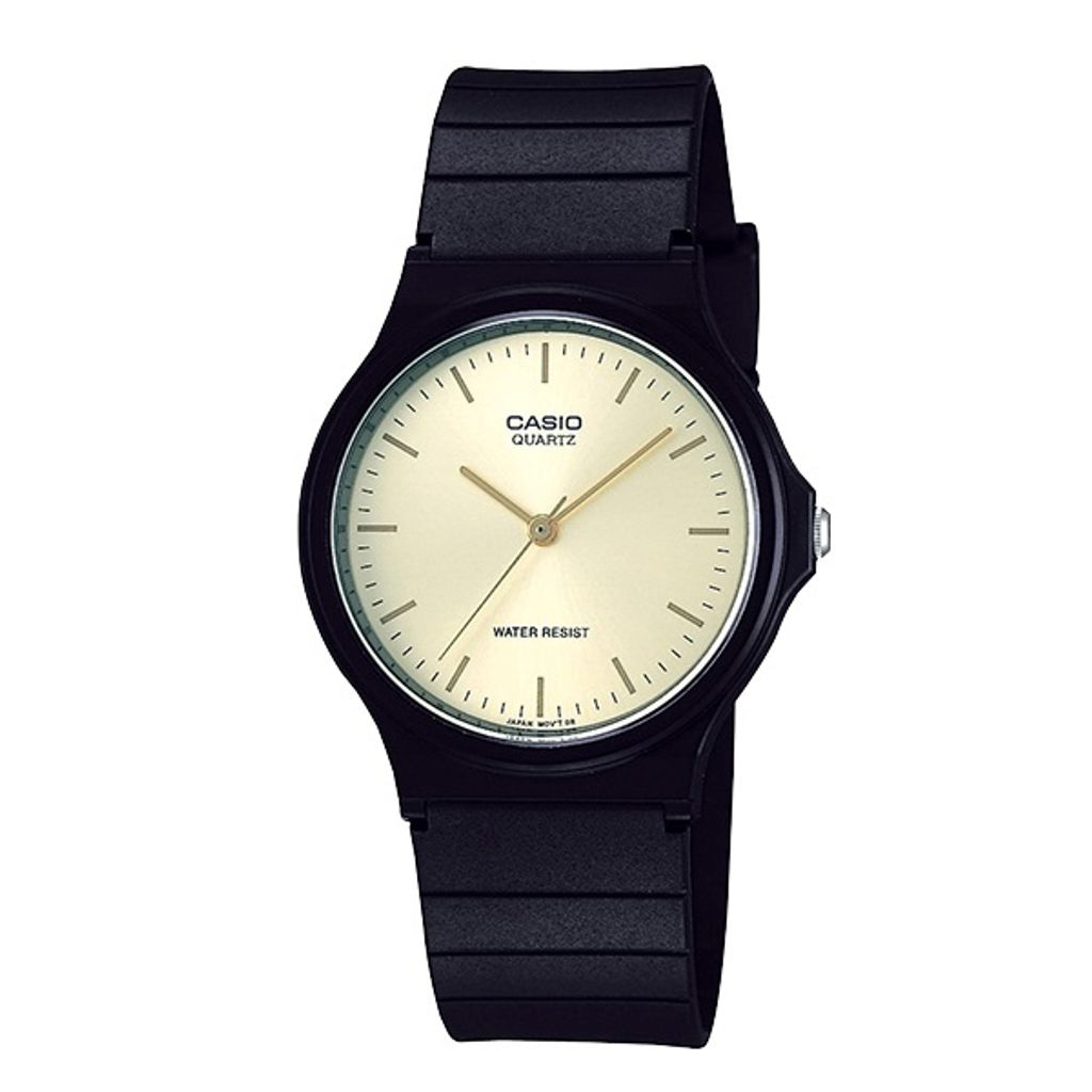 CASIO | MQ-24-9ELDF | 香檳金 黑色錶帶 輕巧指針錶 學生推薦 正面