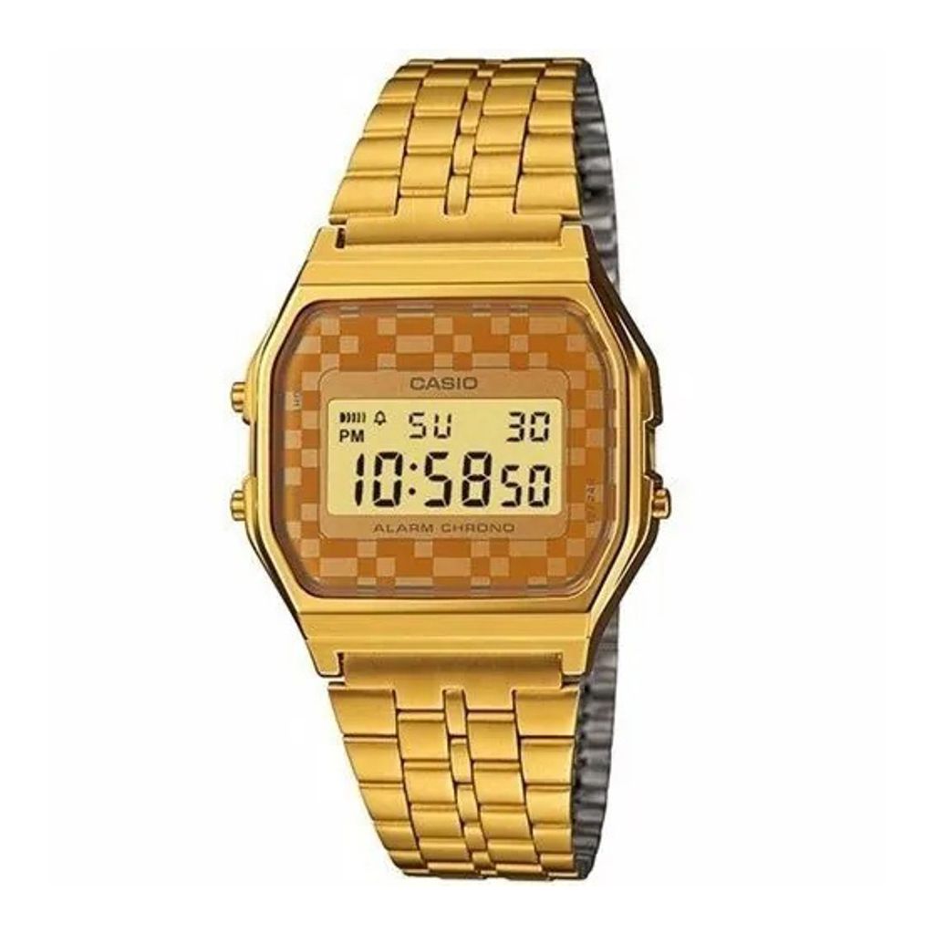 CASIO | A159WGEA-9ADF | 金色復刻方型 不規則格紋電子錶 正面