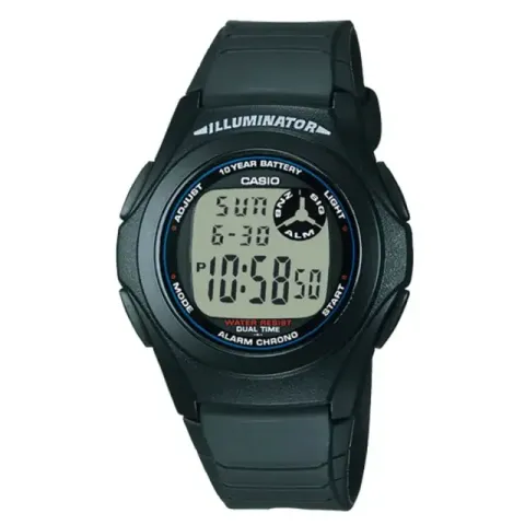 CASIO | F-200W | 黑色 輕巧圓形電子錶 正面