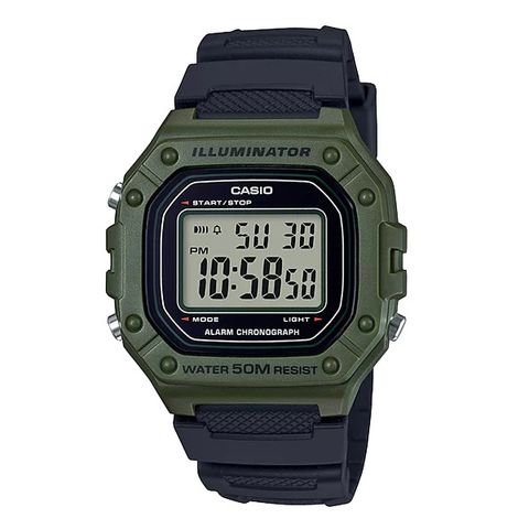 CASIO | W-218H-3A | 數位 方塊 軍綠黑配色 電子錶 正面