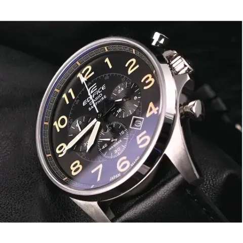 CASIO | EDIFICE系列 EFB-508JL-1ADR | 日製三眼計時 皮革錶 錶面細節