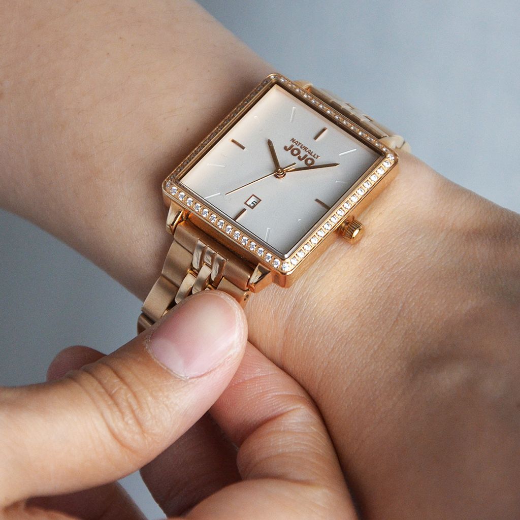 NATURALLY JOJO | JO96975-80R | 極簡風格 方型時尚鋼帶錶 28mm 實戴細節