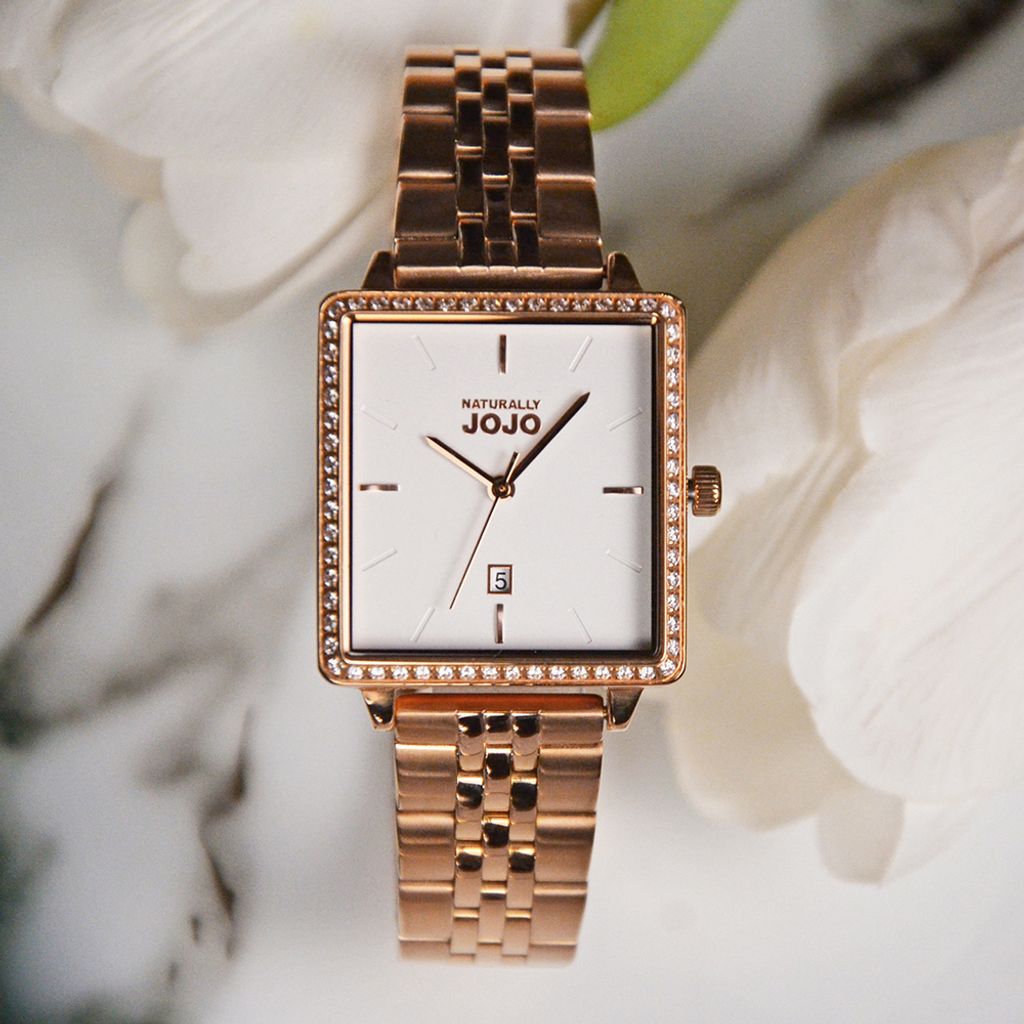 NATURALLY JOJO | JO96975-80R | 極簡風格 方型時尚鋼帶錶 28mm 錶面細節展示