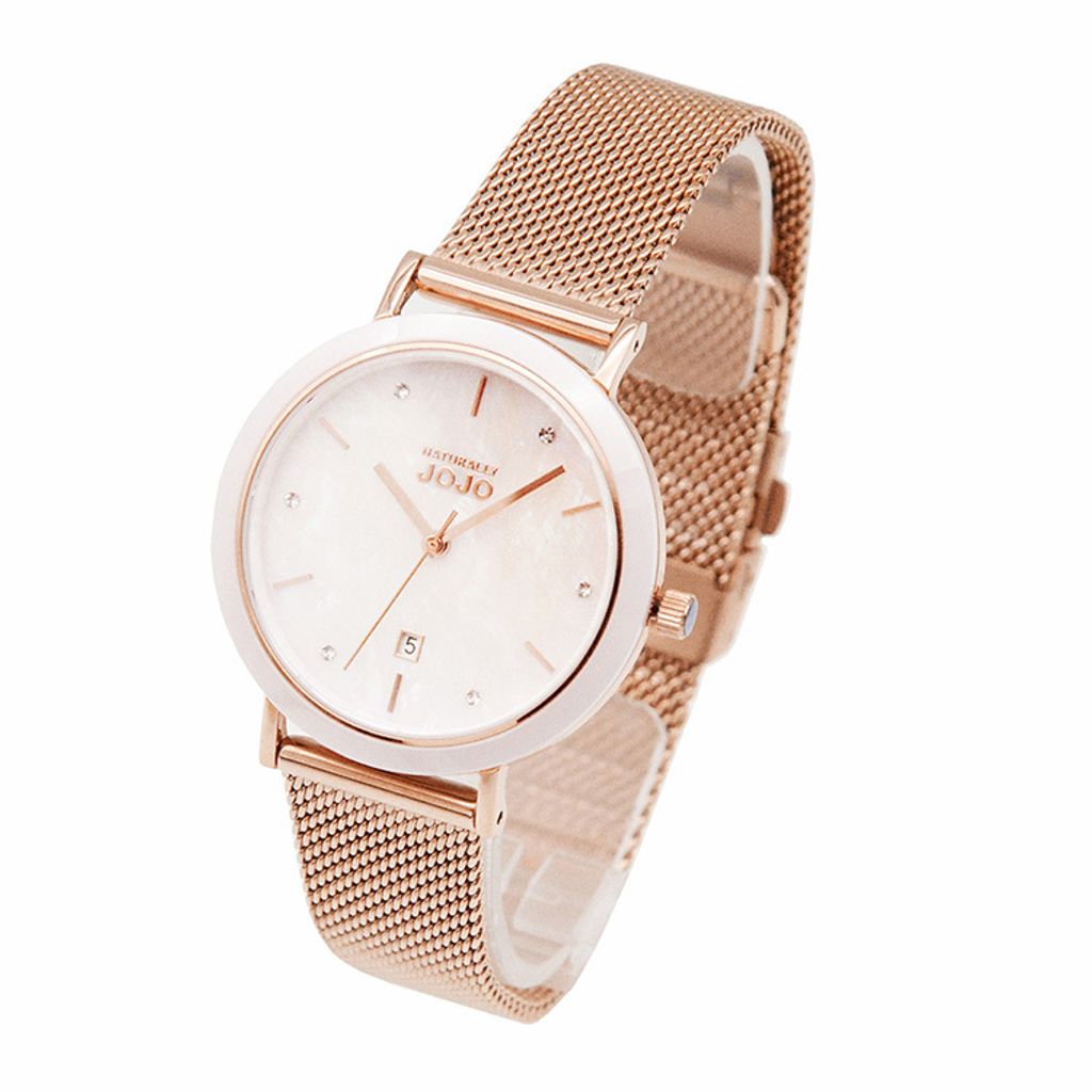 NATURALLY JOJO | JO96979-10R | 玫瑰金米蘭帶 簡約貝殼面盤 都會女性 輕奢華 時尚腕錶 34mm 側面