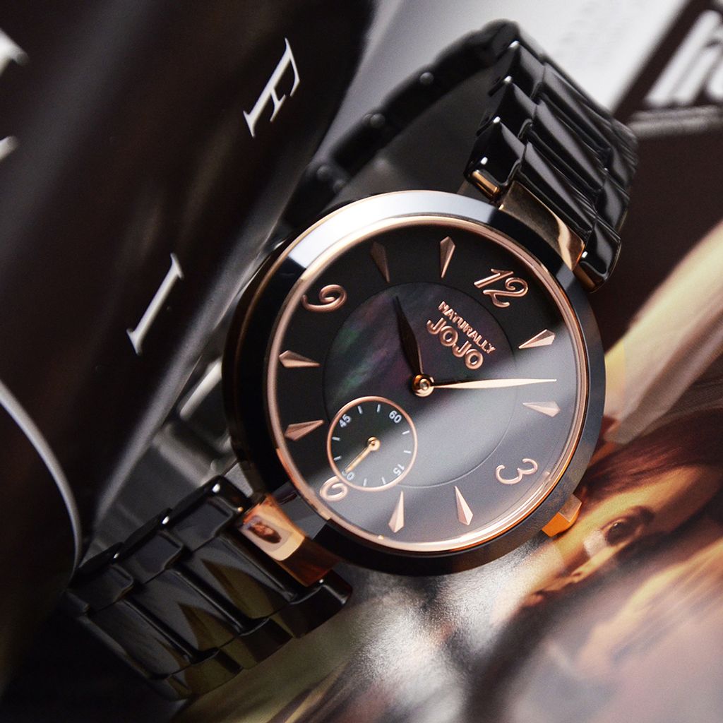 NATURALLY JOJO | JO96986-88R | 黑色系 簡約小秒針 陶瓷腕錶 37mm 錶面細節