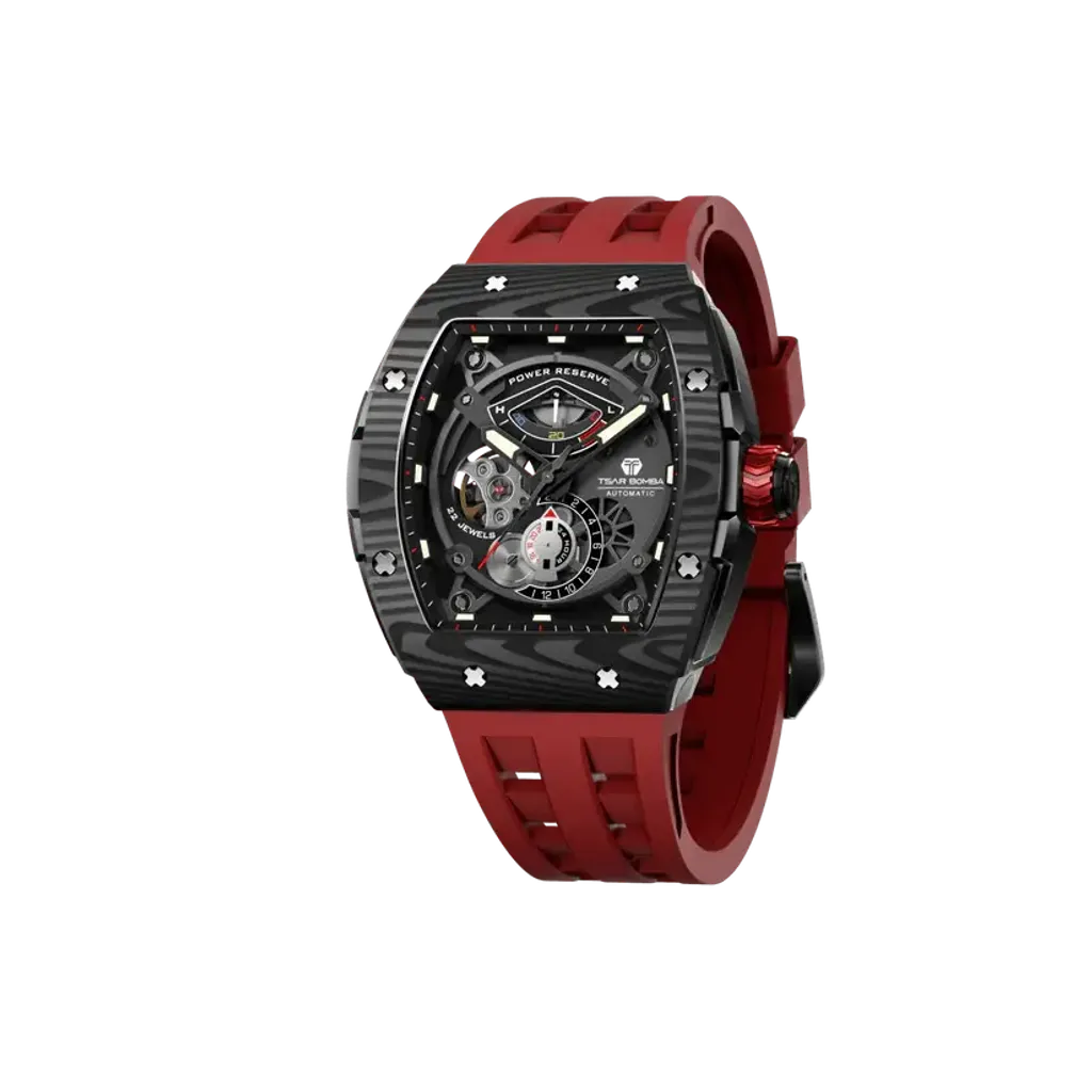 Tsar Bomba 機械公爵 | 元素系列 TB8210CFⅡ-03 | 黑色碳纖維錶圈 紅色氟橡膠錶帶 機械錶 正面
