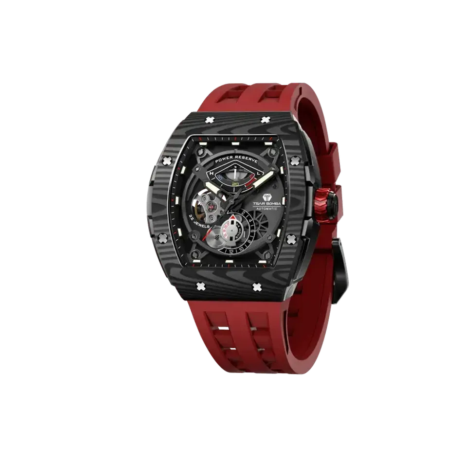 Tsar Bomba 機械公爵 | 元素系列 TB8210CFⅡ-03 | 黑色碳纖維錶圈 紅色氟橡膠錶帶 機械錶 正面
