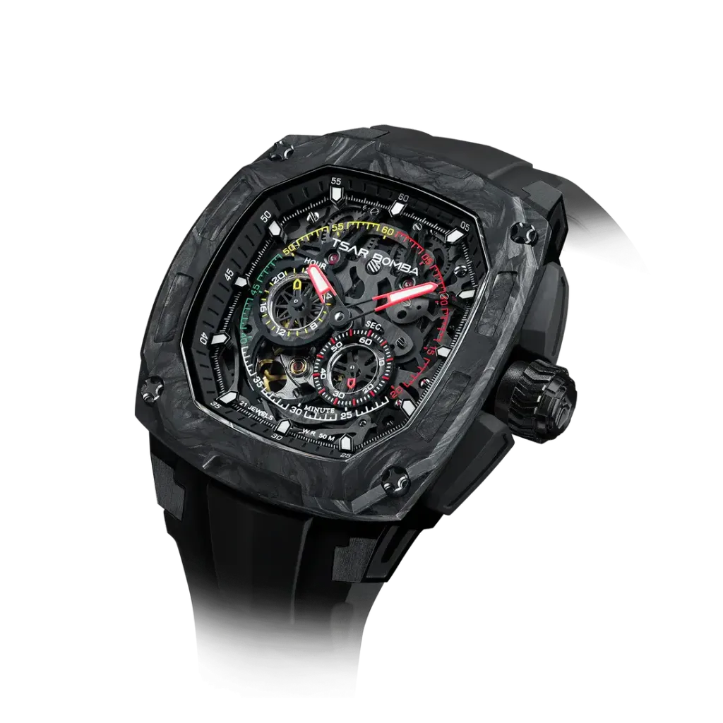 TSAR BOMBA 機械公爵 | 暗物質系列 TB8601-01 | 碳纖維錶框 透視機芯 機械錶 錶面細節