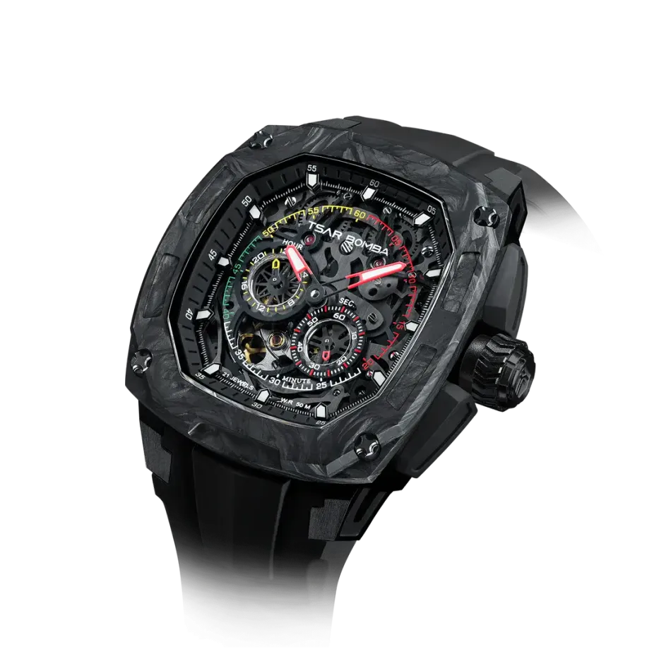 TSAR BOMBA 機械公爵 | 暗物質系列 TB8601-01 | 碳纖維錶框 透視機芯 機械錶 錶面細節