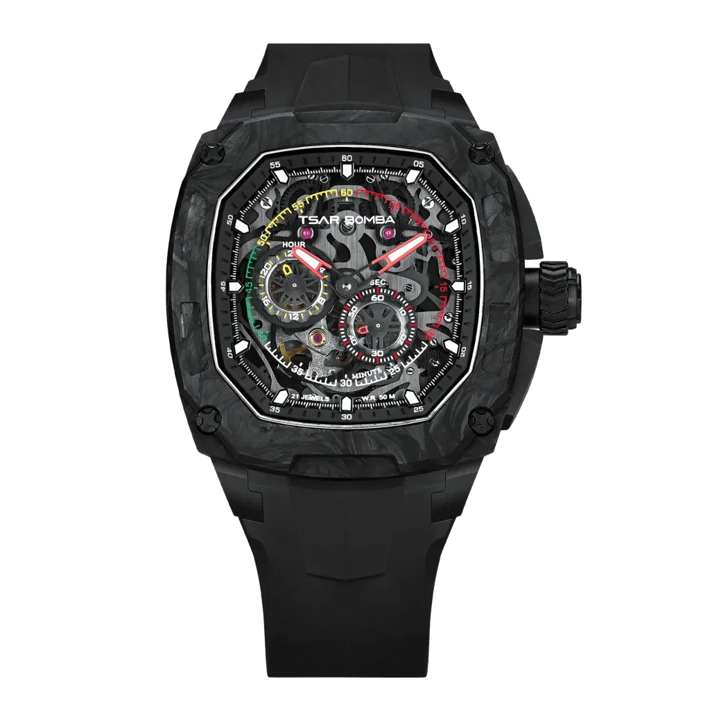 TSAR BOMBA 機械公爵 | 暗物質系列 TB8601-01 | 碳纖維錶框 透視機芯 機械錶 正面