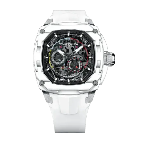 TSAR BOMBA 機械公爵 | 暗物質系列 TB8601-02 | 白色 碳纖維錶框 透視機芯 機械錶 正面