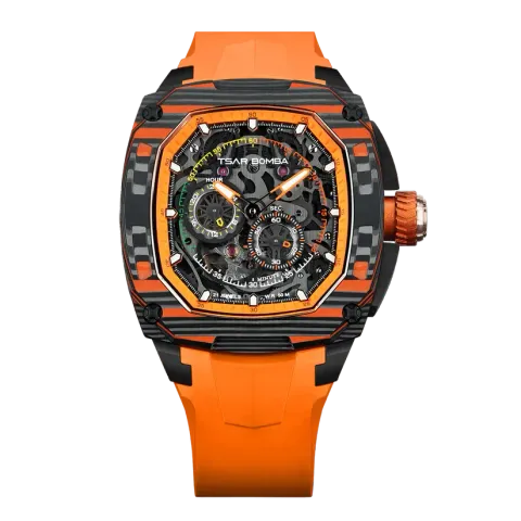 TSAR BOMBA 機械公爵 | 暗物質系列 TB8601-03 | 橘色 碳纖維錶框 透視機芯 機械錶 正面