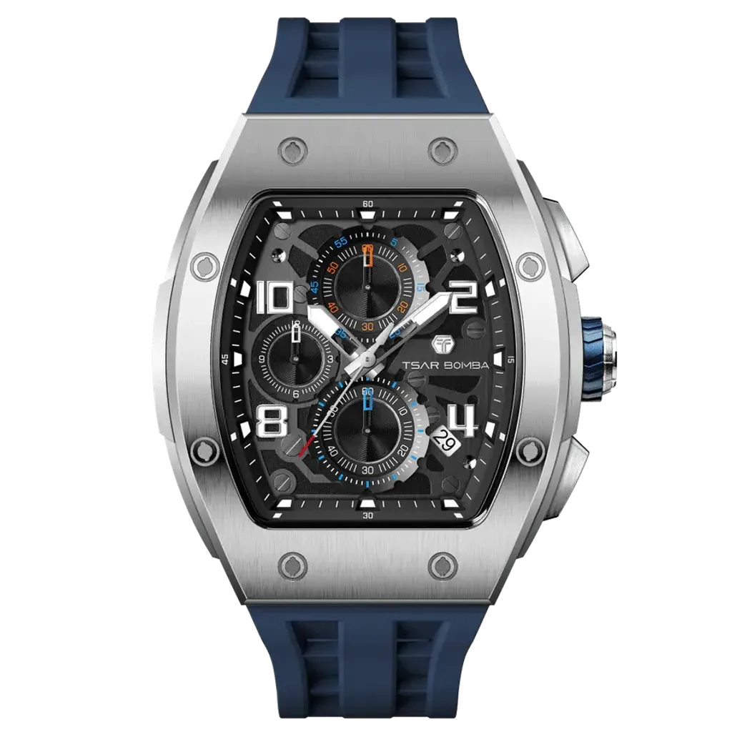 TSAR BOMBA 機械公爵 | 元素系列 TB8224Q-02 | 藍色 不鏽鋼 矽膠錶帶 石英錶 正面