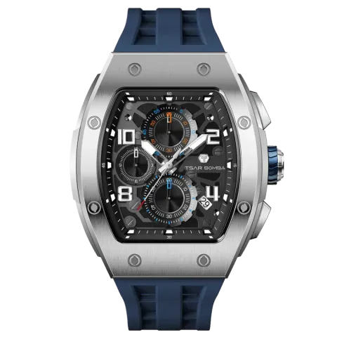 TSAR BOMBA 機械公爵 | 元素系列 TB8224Q-02 | 藍色 不鏽鋼 矽膠錶帶 石英錶 正面