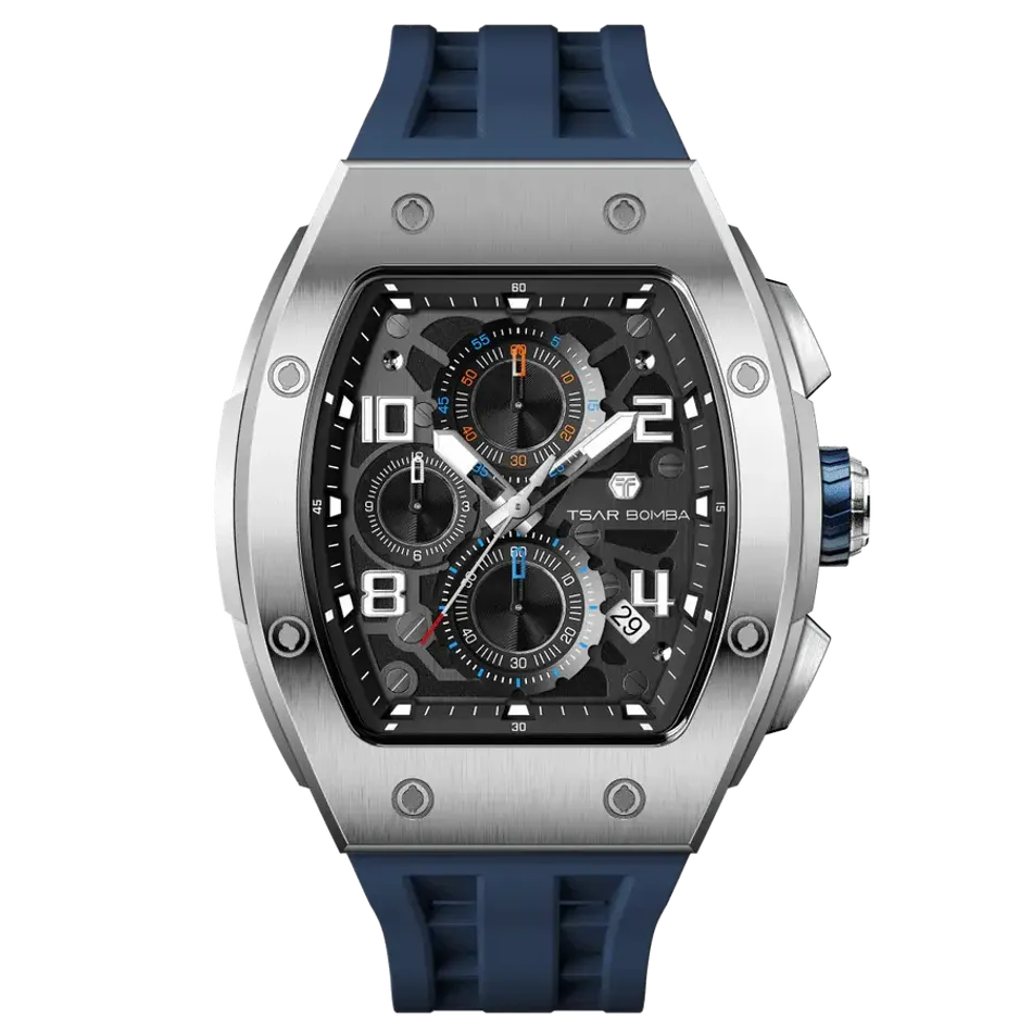 TSAR BOMBA 機械公爵 | 元素系列 TB8224Q-02 | 藍色 不鏽鋼 矽膠錶帶 石英錶 正面
