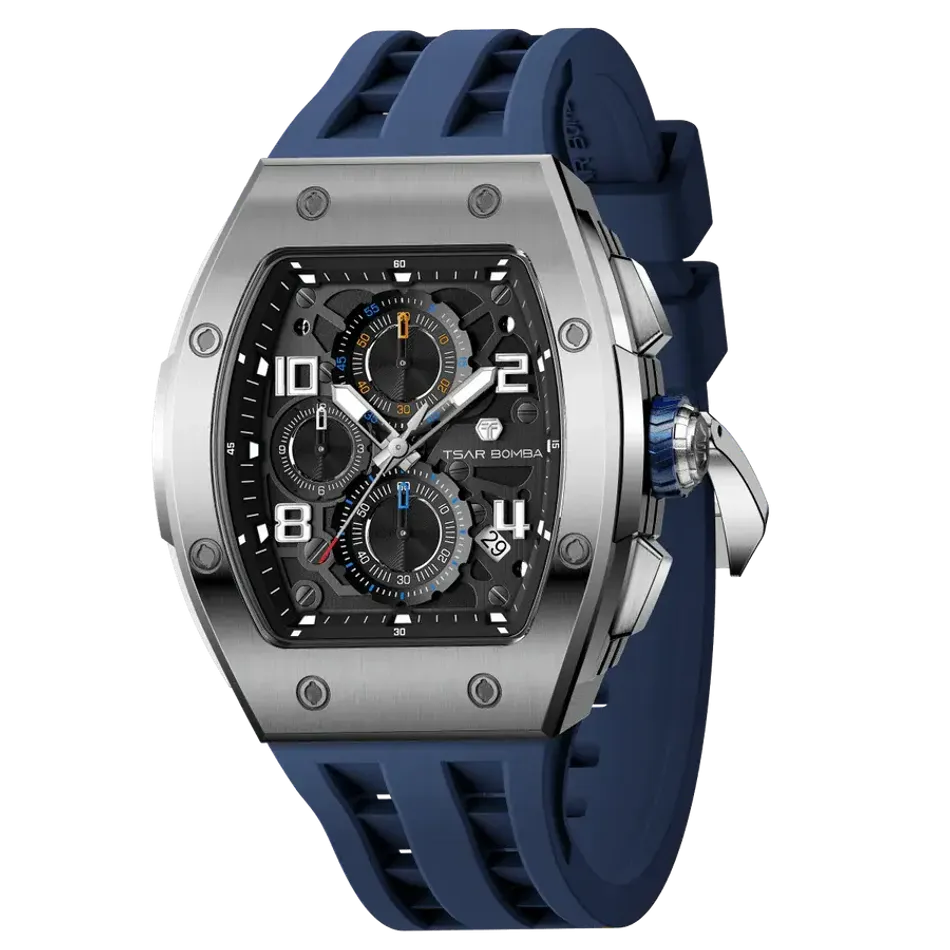 TSAR BOMBA 機械公爵 | 元素系列 TB8224Q-02 | 藍色 不鏽鋼 矽膠錶帶 石英錶 側面