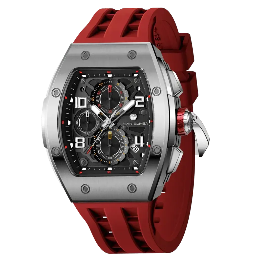 TSAR BOMBA 機械公爵 | 元素系列 TB8224Q-03 | 紅色 不鏽鋼 矽膠錶帶 石英錶 側面