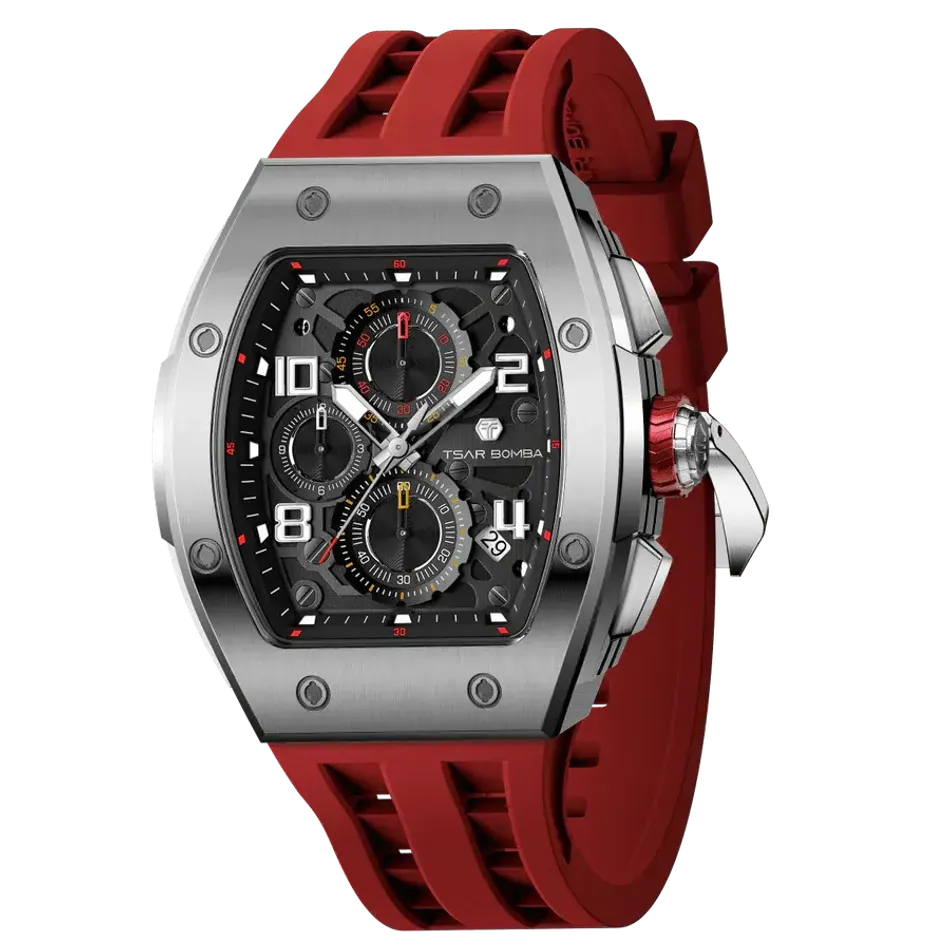 TSAR BOMBA 機械公爵 | 元素系列 TB8224Q-03 | 紅色 不鏽鋼 矽膠錶帶 石英錶 側面
