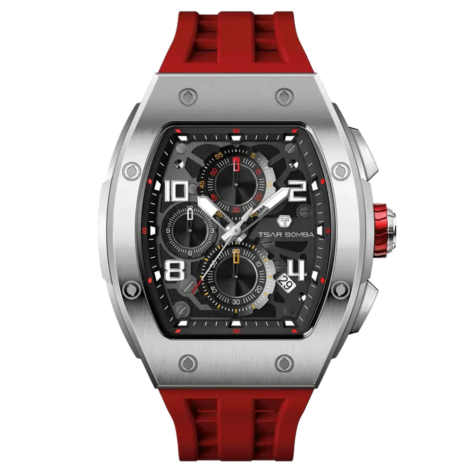 TSAR BOMBA 機械公爵 | 元素系列 TB8224Q-03 | 紅色 不鏽鋼 矽膠錶帶 石英錶 正面