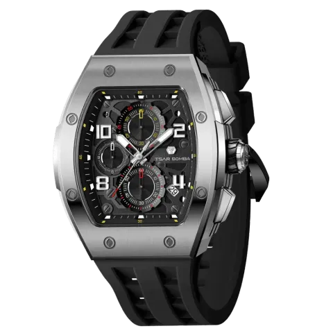 TSAR BOMBA 機械公爵 | 元素系列 TB8224Q-01 | 黑色 不鏽鋼 矽膠錶帶 石英錶 側面