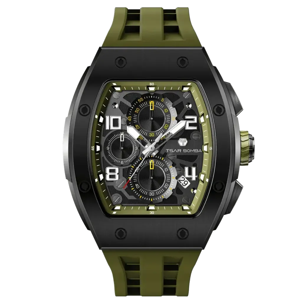 TSAR BOMBA 機械公爵 | 元素系列 TB8224Q-06 | 軍綠色 不鏽鋼 矽膠錶帶 石英錶 正面