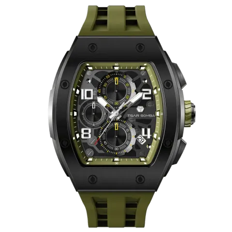 TSAR BOMBA 機械公爵 | 元素系列 TB8224Q-06 | 軍綠色 不鏽鋼 矽膠錶帶 石英錶 正面