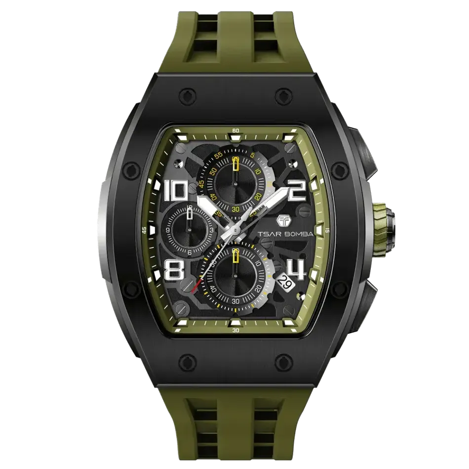 TSAR BOMBA 機械公爵 | 元素系列 TB8224Q-06 | 軍綠色 不鏽鋼 矽膠錶帶 石英錶 正面