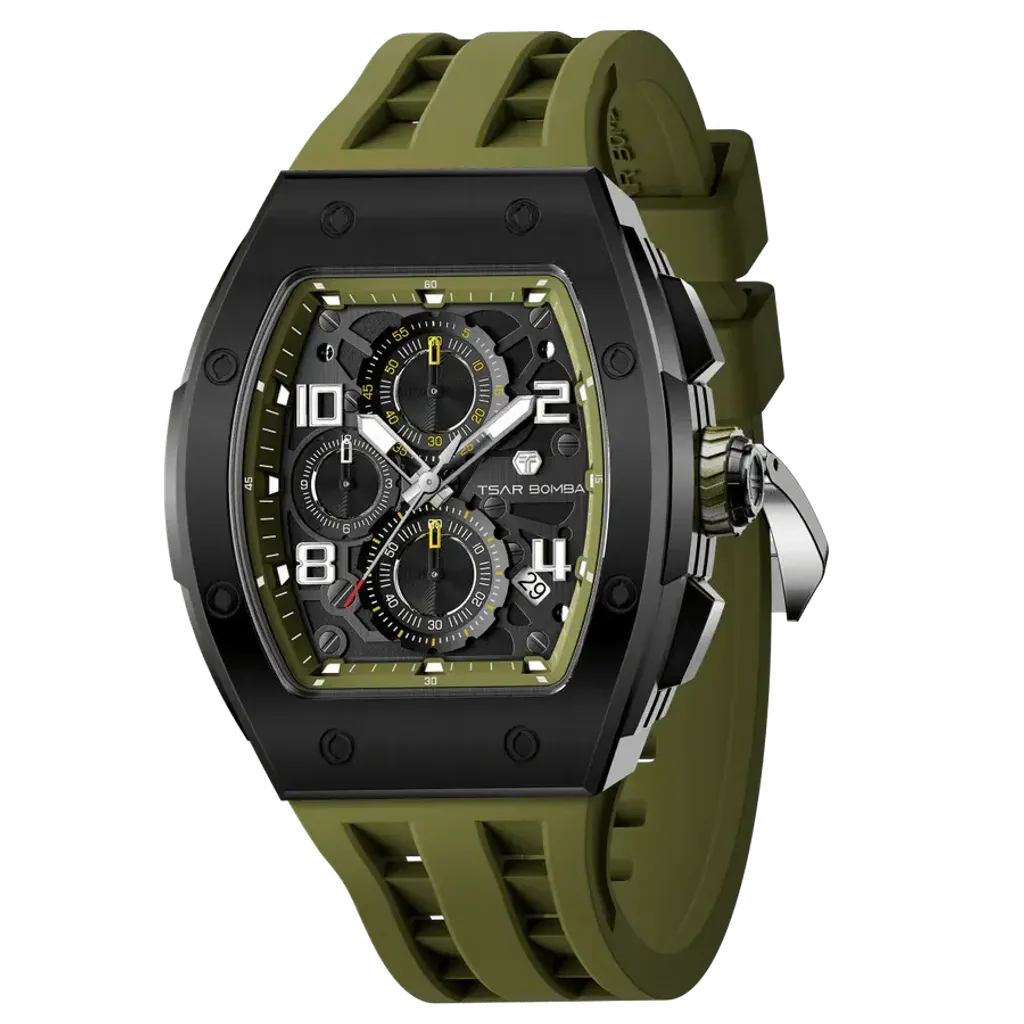 TSAR BOMBA 機械公爵 | 元素系列 TB8224Q-06 | 軍綠色 不鏽鋼 矽膠錶帶 石英錶 側面