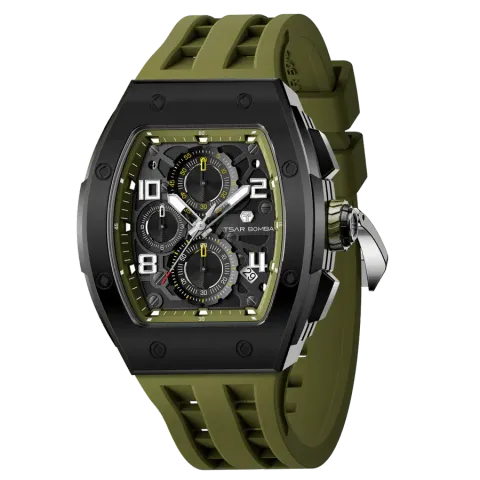 TSAR BOMBA 機械公爵 | 元素系列 TB8224Q-06 | 軍綠色 不鏽鋼 矽膠錶帶 石英錶 側面