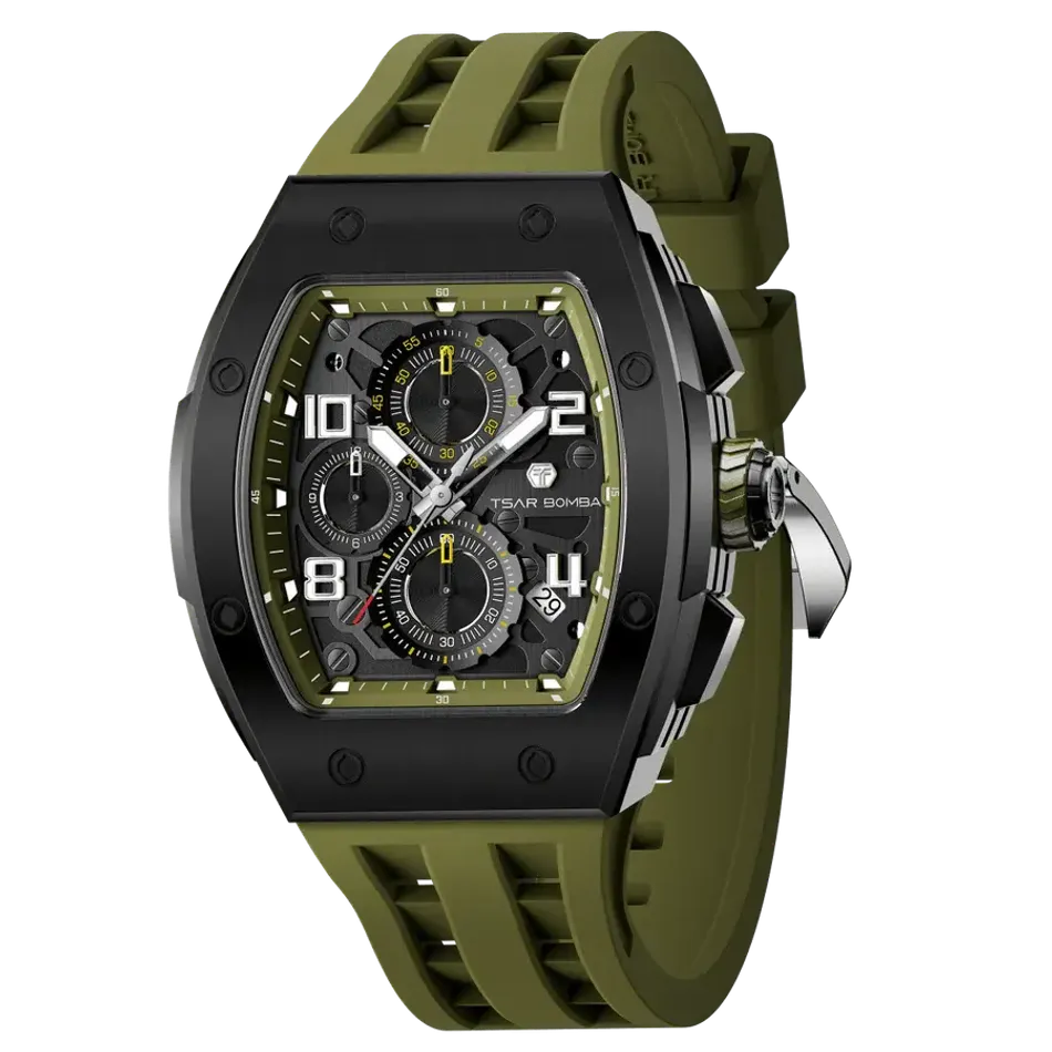 TSAR BOMBA 機械公爵 | 元素系列 TB8224Q-06 | 軍綠色 不鏽鋼 矽膠錶帶 石英錶 側面