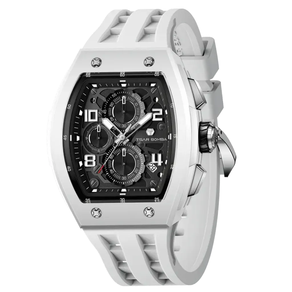 TSAR BOMBA 機械公爵 | 元素系列 TB8224B-01 | 白色 生物陶瓷 矽膠錶帶 石英錶 側面