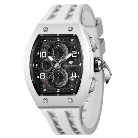 TSAR BOMBA 機械公爵 | 元素系列 TB8224B-01 | 白色 生物陶瓷 矽膠錶帶 石英錶 側面