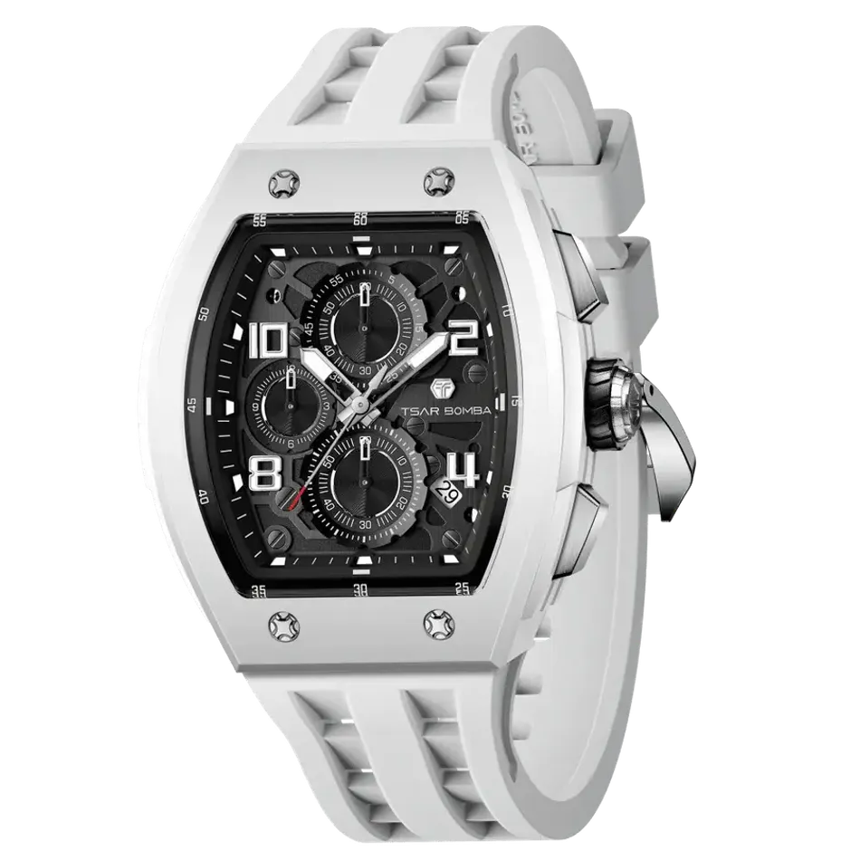 TSAR BOMBA 機械公爵 | 元素系列 TB8224B-01 | 白色 生物陶瓷 矽膠錶帶 石英錶 側面