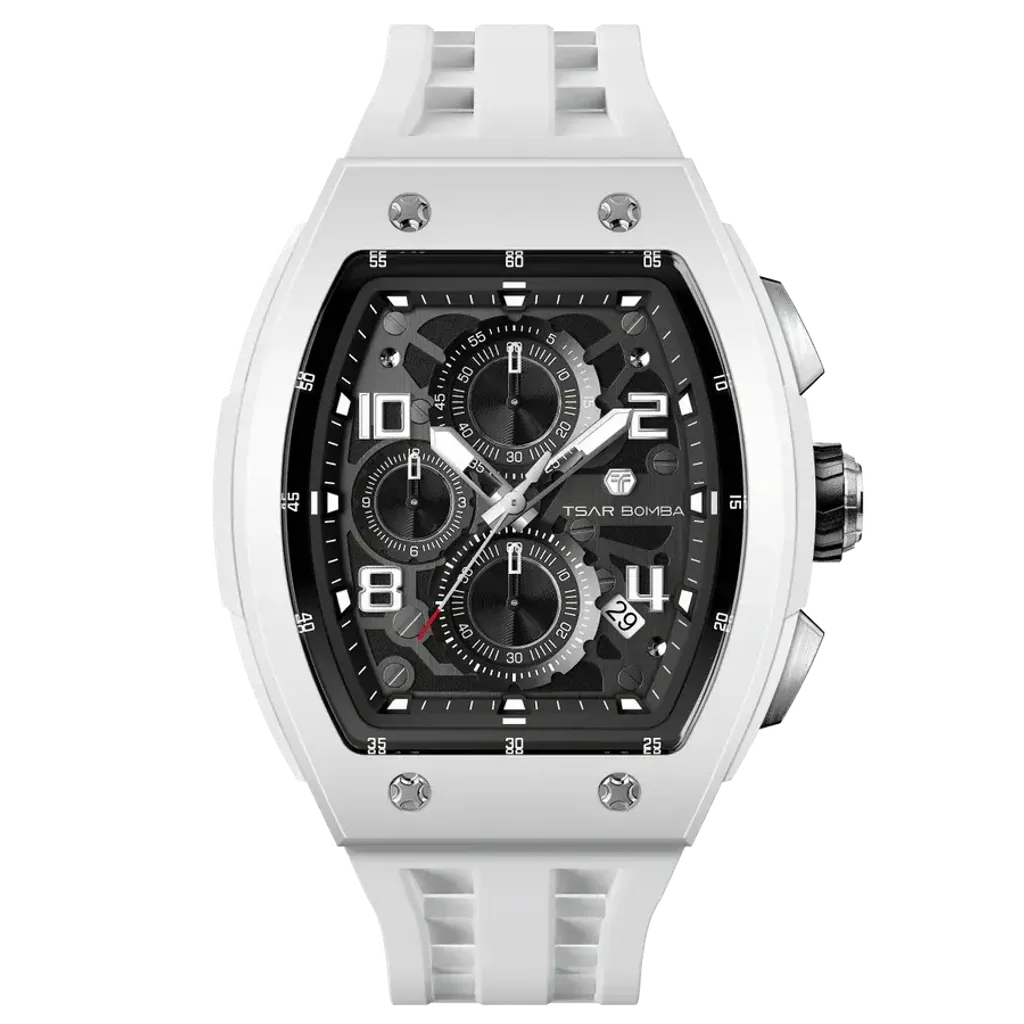 TSAR BOMBA 機械公爵 | 元素系列 TB8224B-01 | 白色 生物陶瓷 矽膠錶帶 石英錶 正面