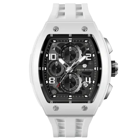 TSAR BOMBA 機械公爵 | 元素系列 TB8224B-01 | 白色 生物陶瓷 矽膠錶帶 石英錶 正面
