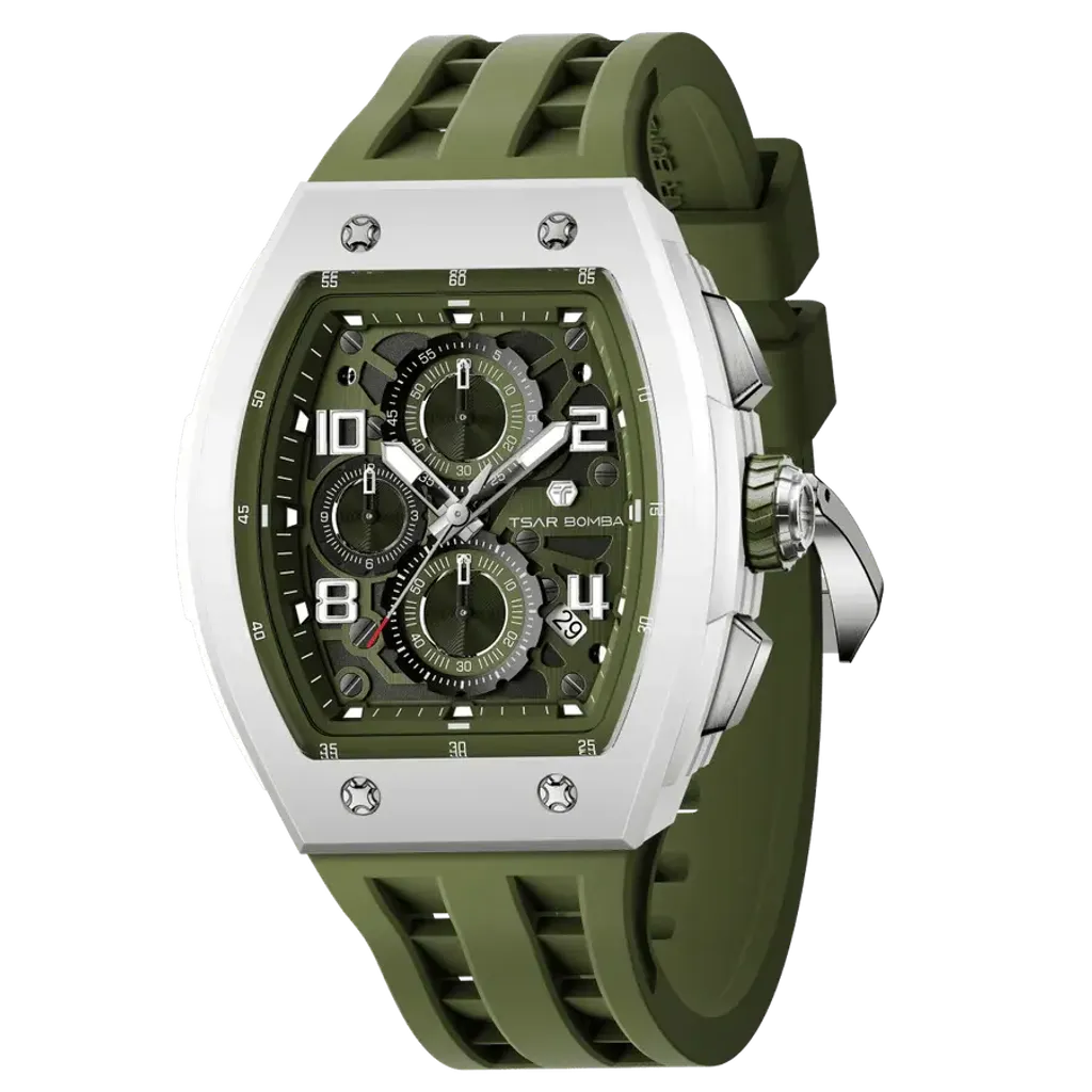 TSAR BOMBA 機械公爵 | 元素系列 TB8224B-02 | 綠色 生物陶瓷 矽膠錶帶 石英錶 側面