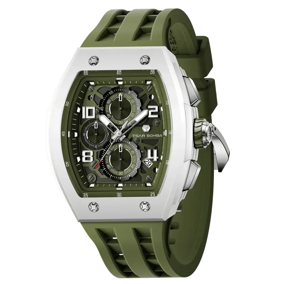 TSAR BOMBA 機械公爵 | 元素系列 TB8224B-02 | 綠色 生物陶瓷 矽膠錶帶 石英錶 側面