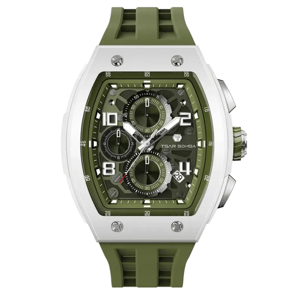 TSAR BOMBA 機械公爵 | 元素系列 TB8224B-02 | 綠色 生物陶瓷 矽膠錶帶 石英錶 正面