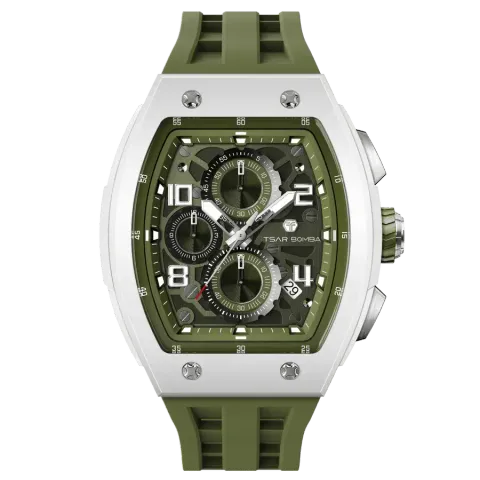 TSAR BOMBA 機械公爵 | 元素系列 TB8224B-02 | 綠色 生物陶瓷 矽膠錶帶 石英錶 正面