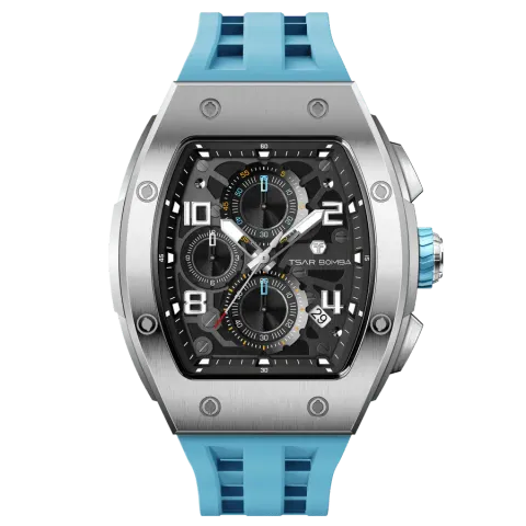 TSAR BOMBA 機械公爵 | 元素系列 TB8224Q-05 | 天藍色 不鏽鋼 矽膠錶帶 石英錶 正面