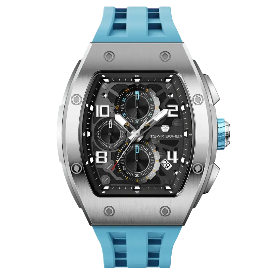 TSAR BOMBA 機械公爵 | 元素系列 TB8224Q-05 | 天藍色 不鏽鋼 矽膠錶帶 石英錶 正面