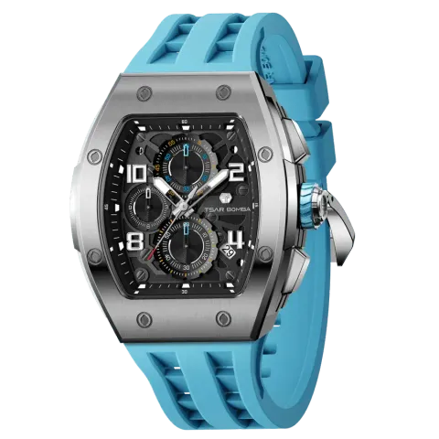 TSAR BOMBA 機械公爵 | 元素系列 TB8224Q-05 | 天藍色 不鏽鋼 矽膠錶帶 石英錶 側面