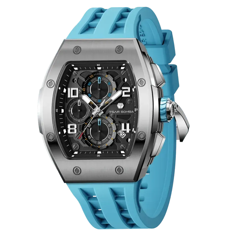 TSAR BOMBA 機械公爵 | 元素系列 TB8224Q-05 | 天藍色 不鏽鋼 矽膠錶帶 石英錶 側面