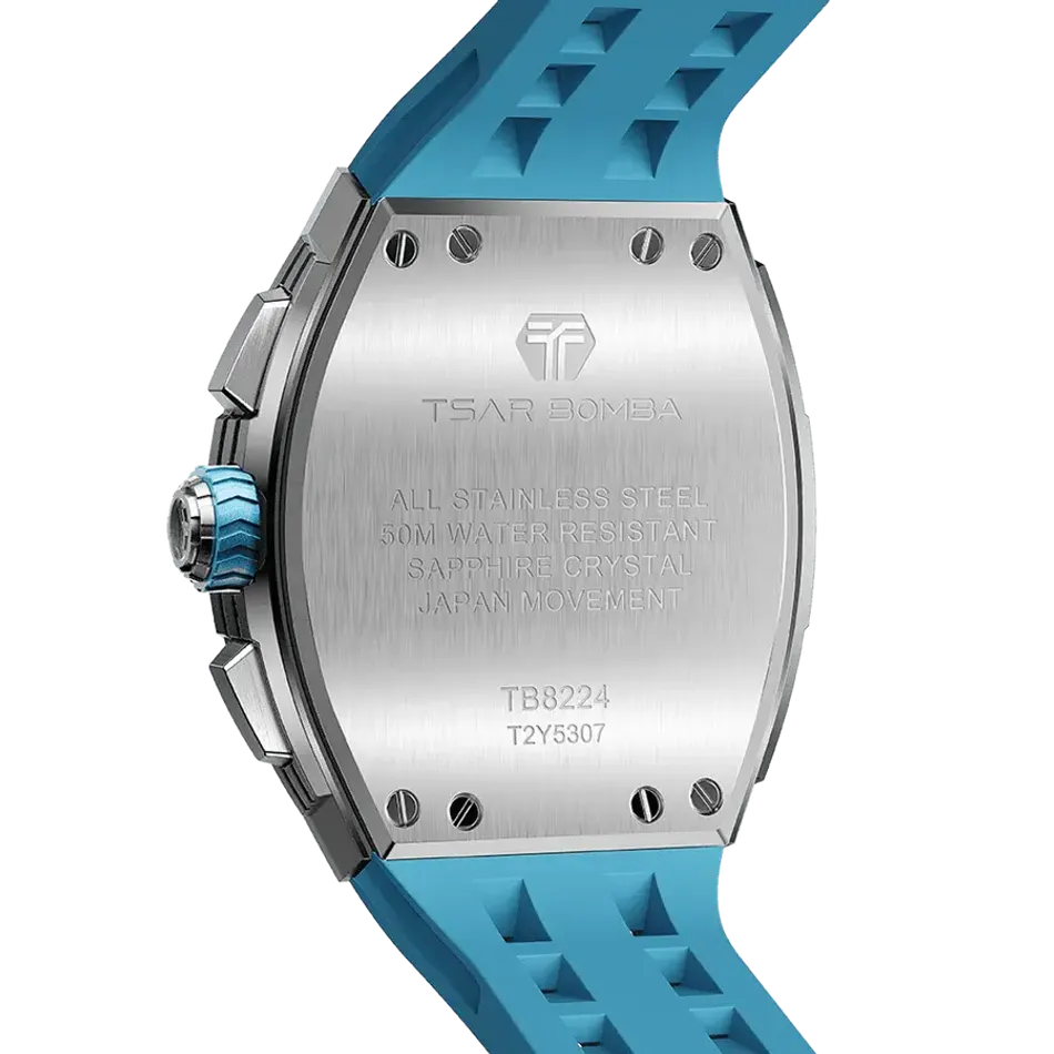 TSAR BOMBA 機械公爵 | 元素系列 TB8224Q-05 | 天藍色 不鏽鋼 矽膠錶帶 石英錶 背面
