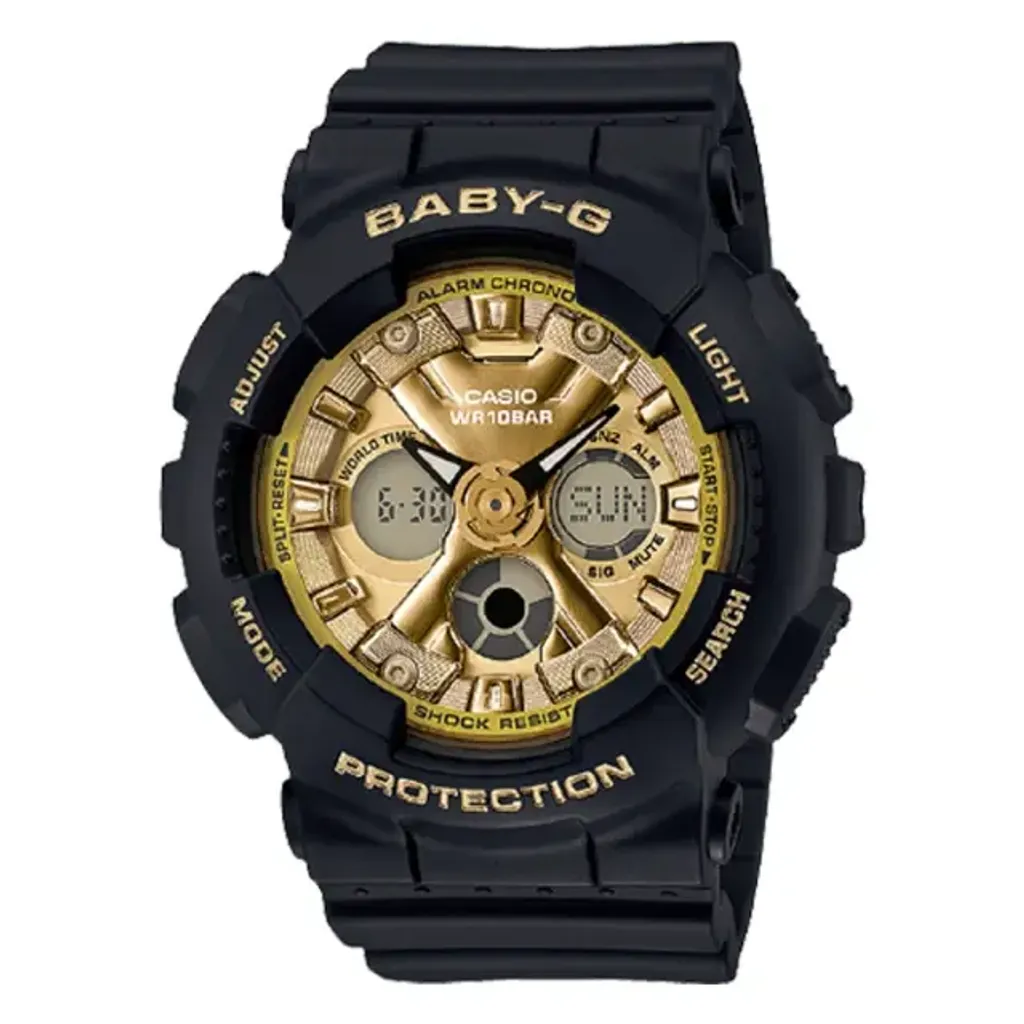CASIO BABY-G | BA-130-1A3 | 黑金色 立體錶盤 雙顯手錶 正面
