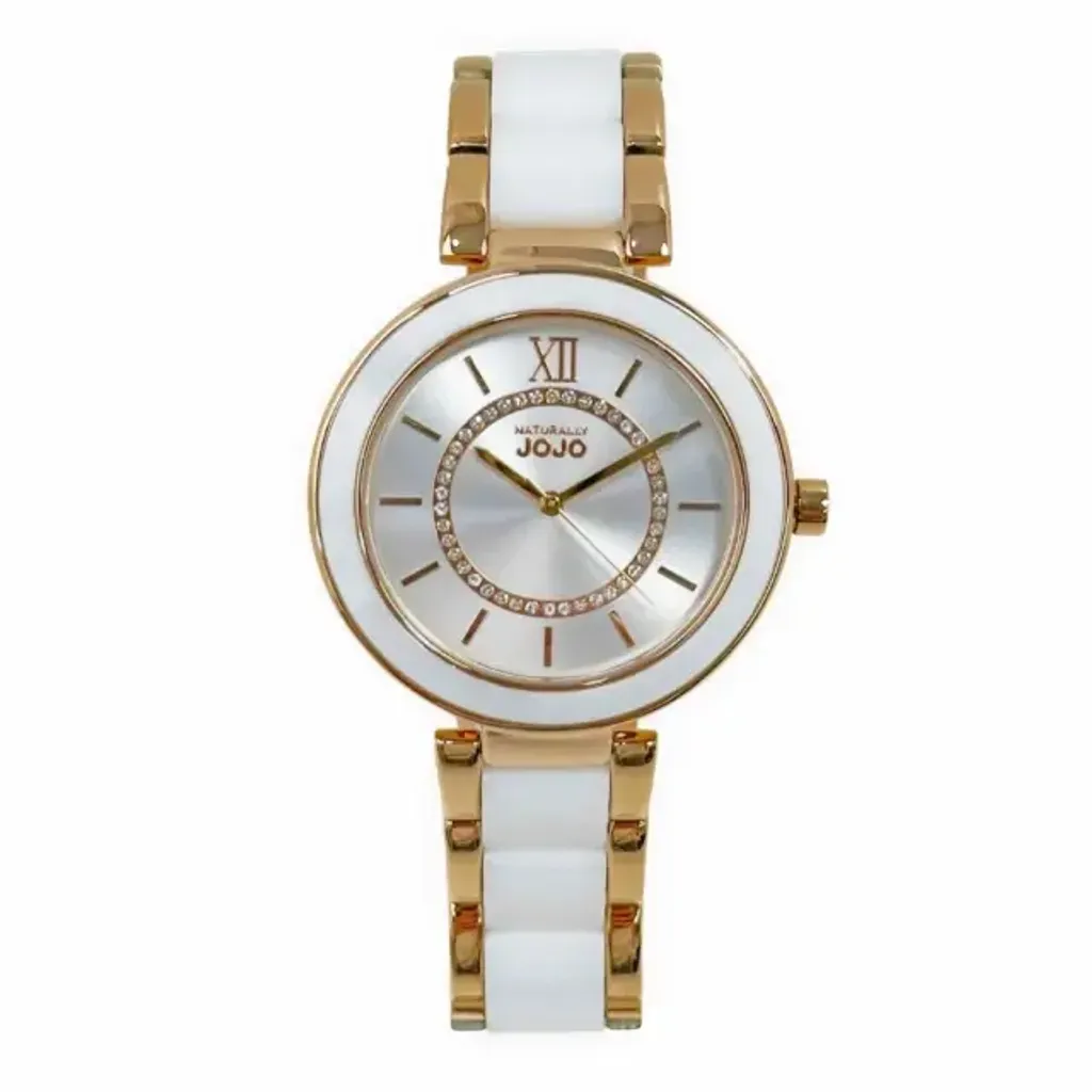 NATURALLY JOJO | JO96998-80R | 金色 白色陶瓷 腕錶 正面