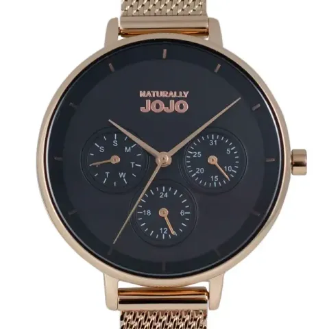 NATURALLY JOJO | JO96990-88R | 黑色 簡約 三眼 金色腕錶 錶面細節