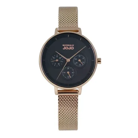 NATURALLY JOJO | JO96990-88R | 黑色 簡約 三眼 金色腕錶 正面