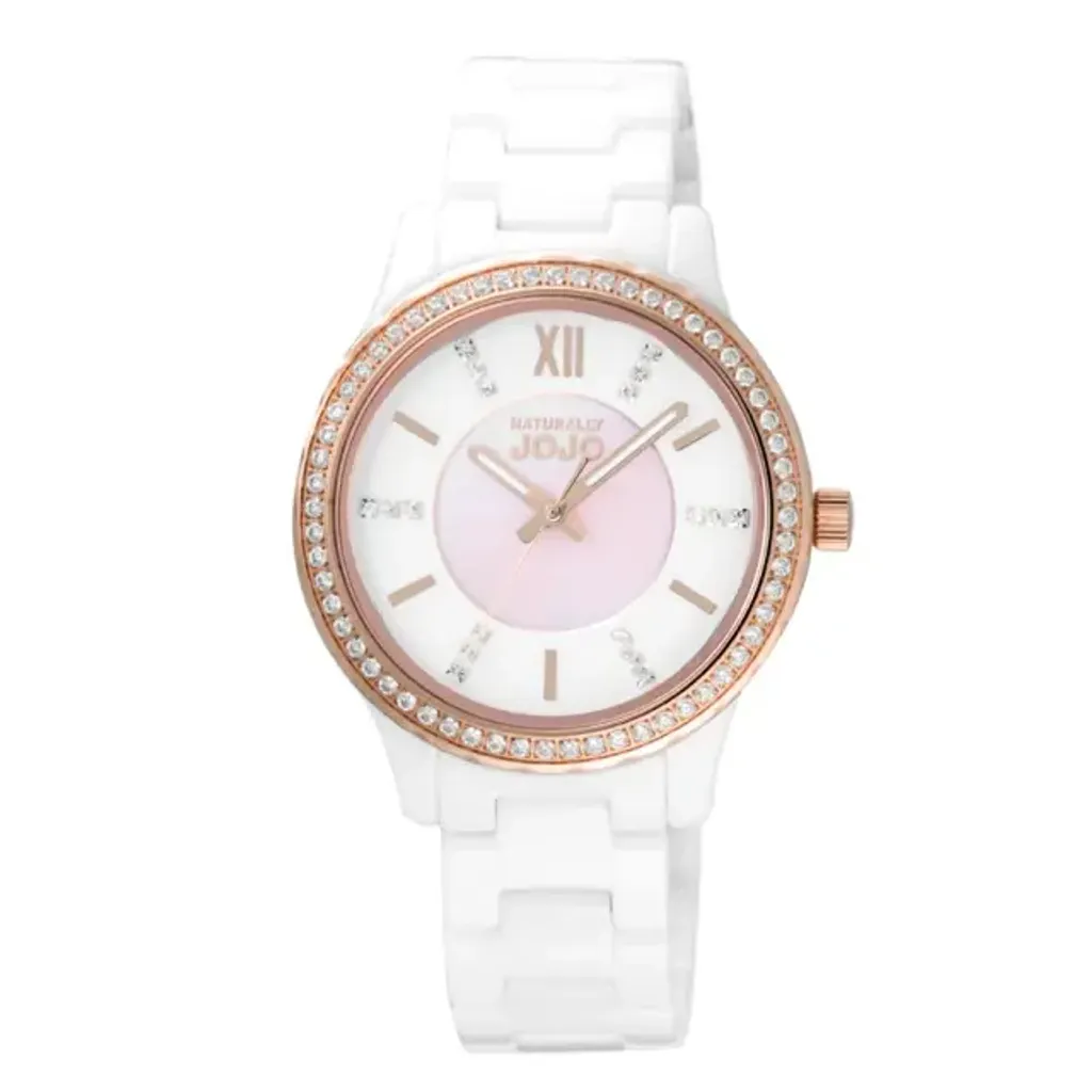 NATURALLY JOJO | JO96933-80R | 白色 粉紅陶瓷時尚腕錶 正面